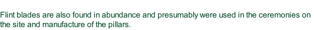 Flint blades are also found in abundance and presumably were used in the ceremonies on the site and manufacture of the pillars.
